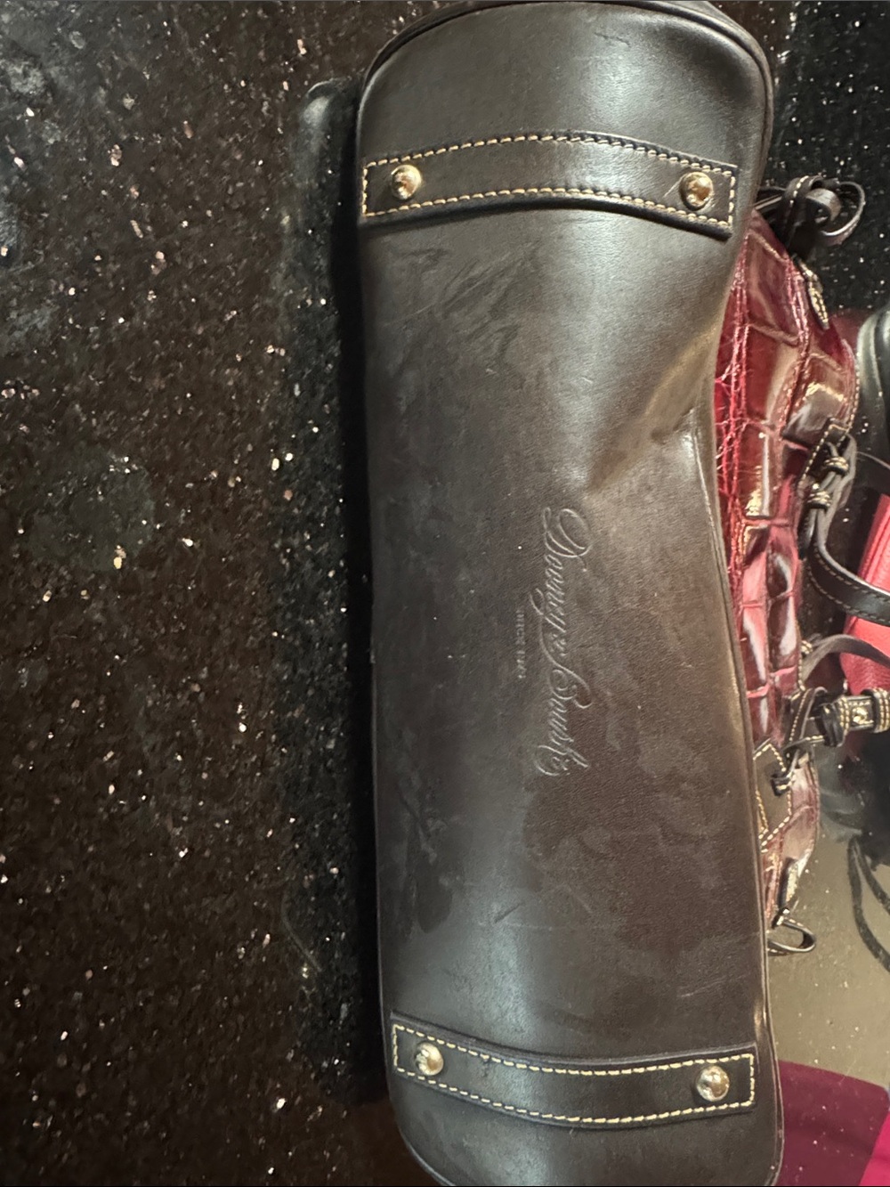 Dooney & Bourke Burgundy Croc-Embossed Leather Tote with Dark Brown Trim - Picture 4 of 6